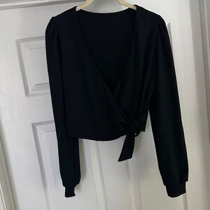 Black V-Neck Wrap Blouse